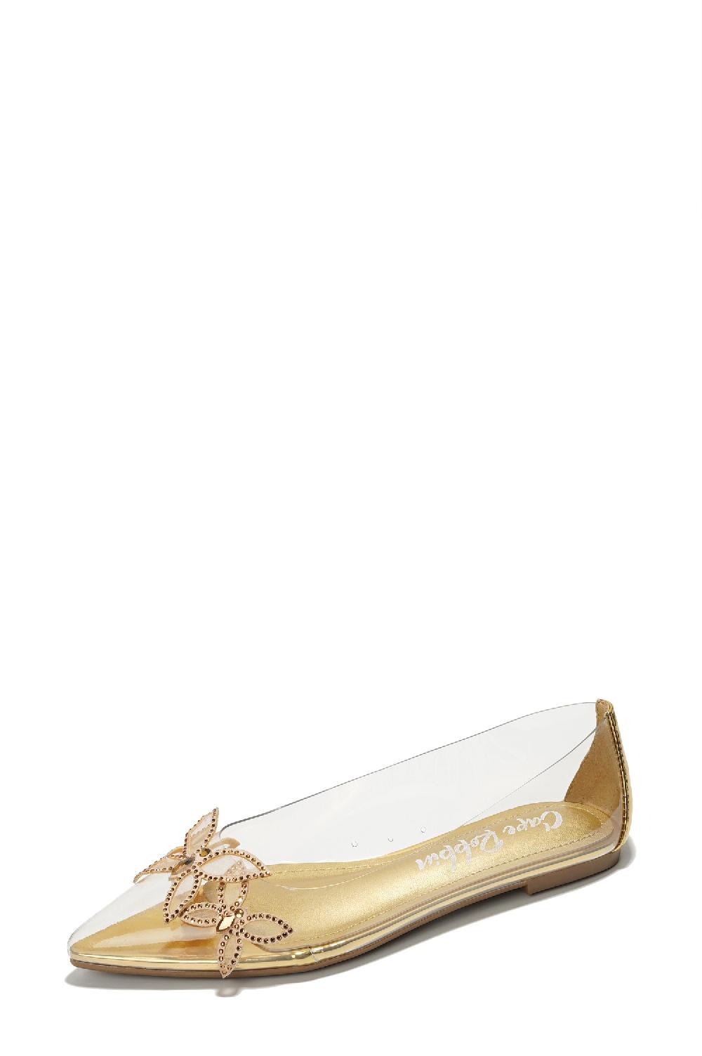 Cape Robbin Theressa Rhinestone Butterfly Clear Upper Flats - Gold