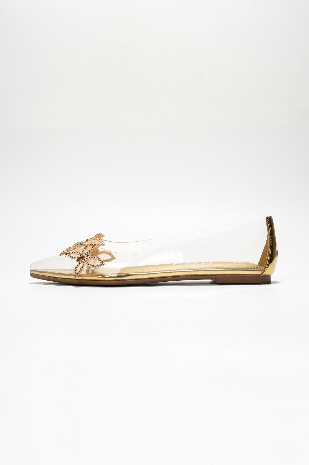 Cape Robbin Theressa Rhinestone Butterfly Clear Upper Flats - Gold