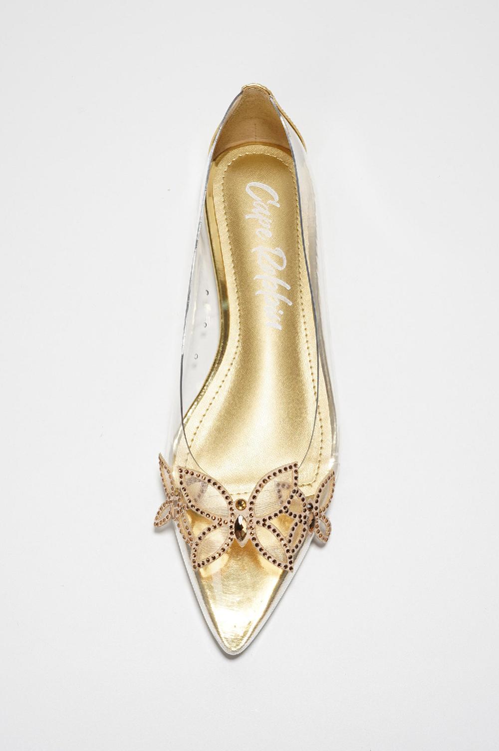 Cape Robbin Theressa Rhinestone Butterfly Clear Upper Flats - Gold