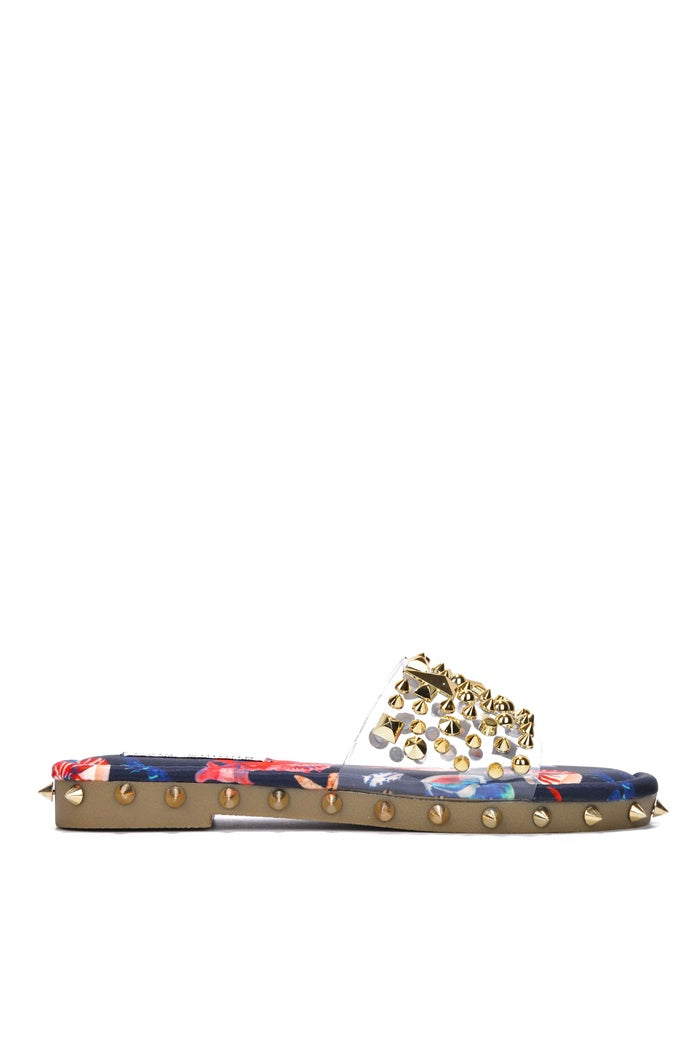 Cape Robbin Tonie Spike And Stud Adorned Flat Sandals - Print