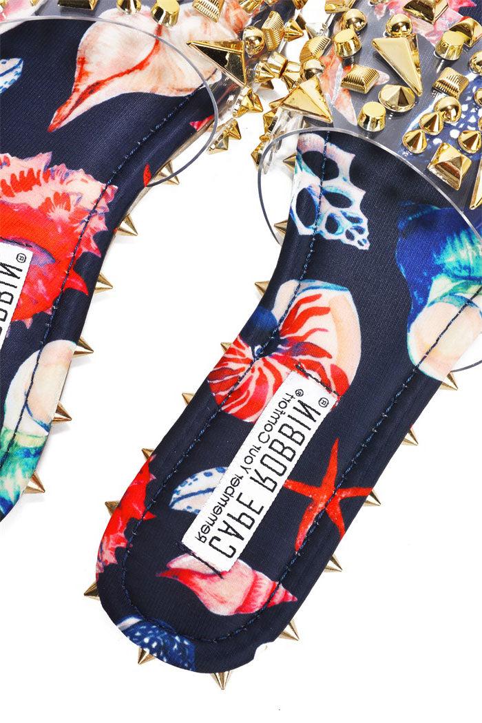 Cape Robbin Tonie Spike And Stud Adorned Flat Sandals - Print