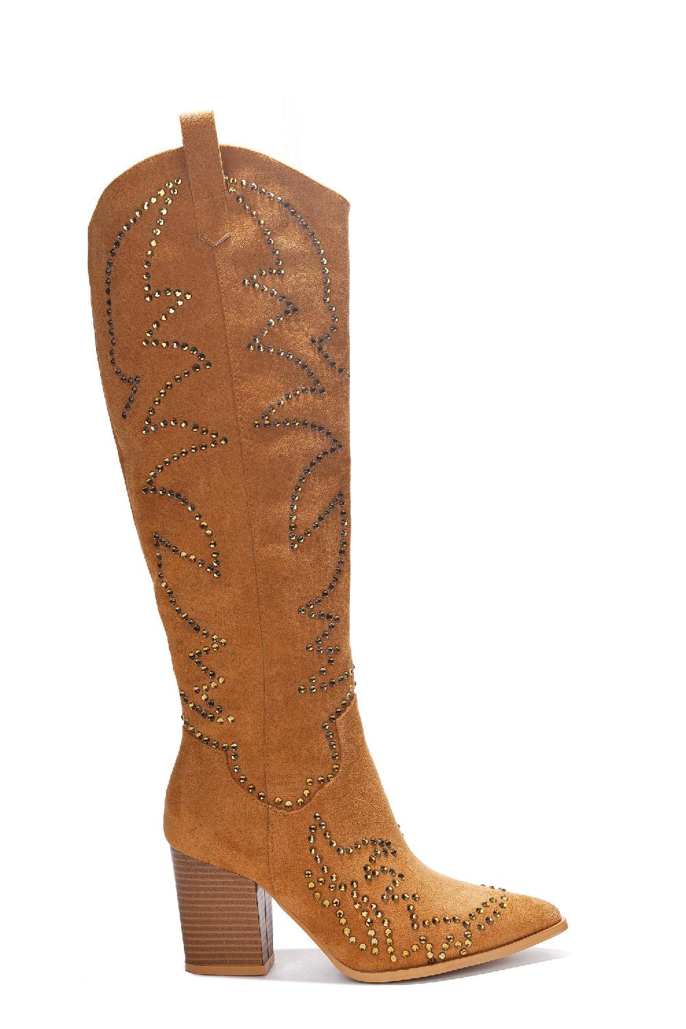 Cape Robbin Tripoli Rhinestone Suede Cowboy Boots - Tan