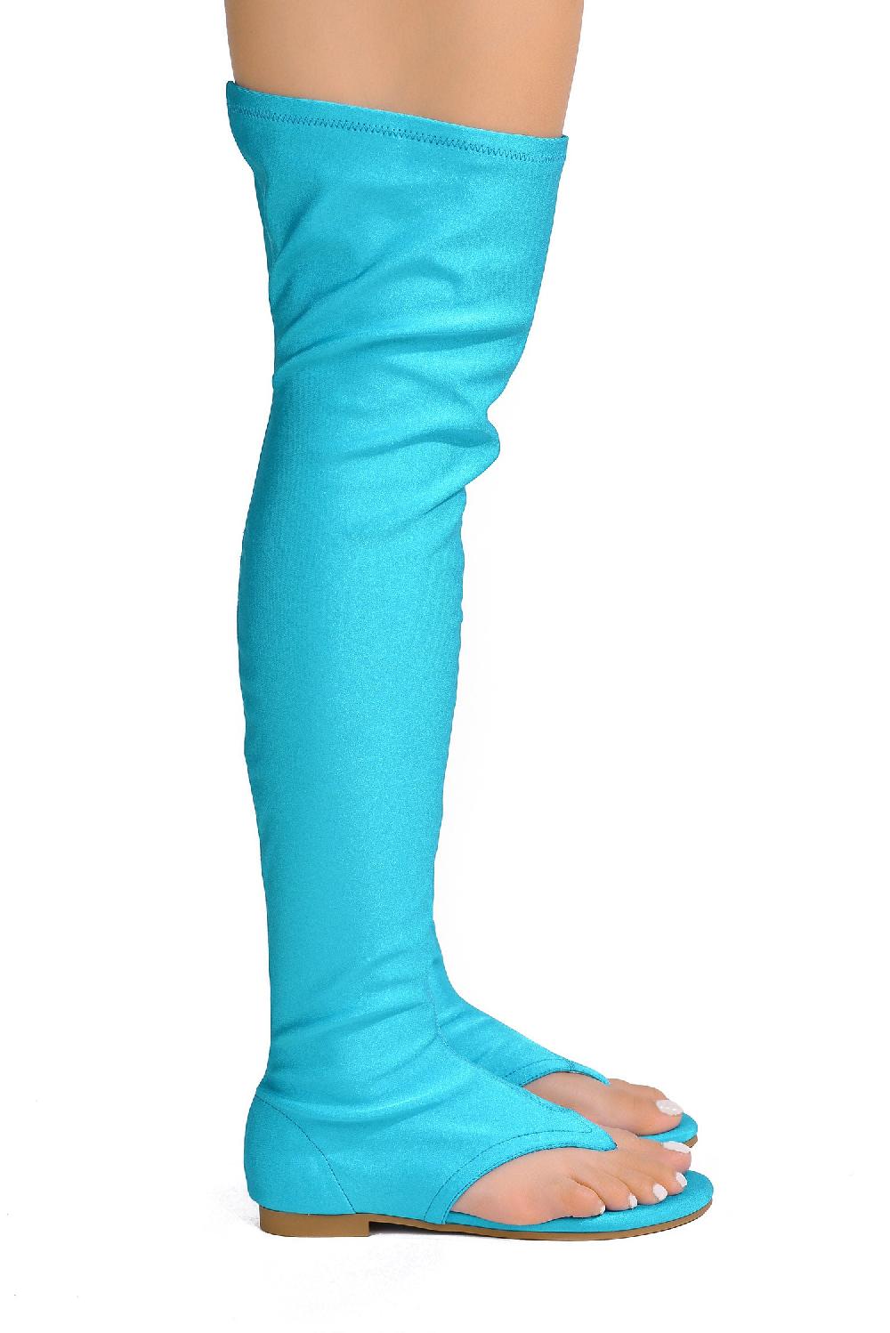 Cape Robbin Vijaya Glossy Lycra Thigh High Sandals - Aqua