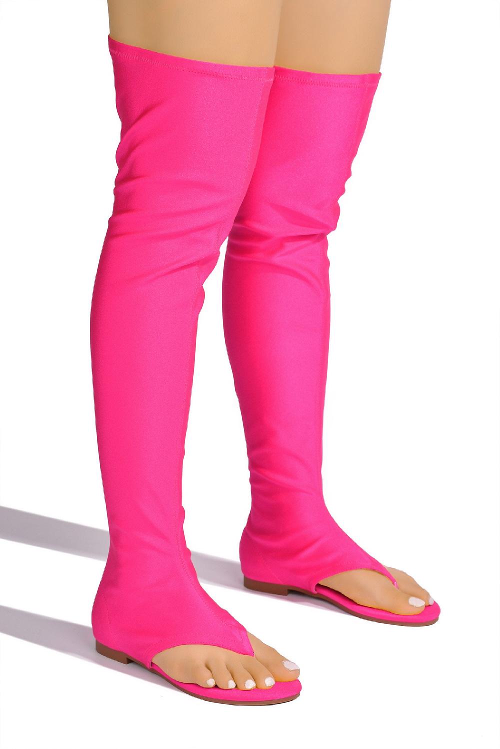 Cape Robbin Vijaya Glossy Lycra Thigh High Sandals - Fuchsia