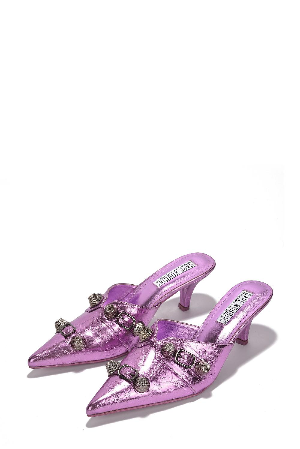 Cape Robbin Vivianly Studded Metallic Pointed Toe Barely There Heels - Lilac