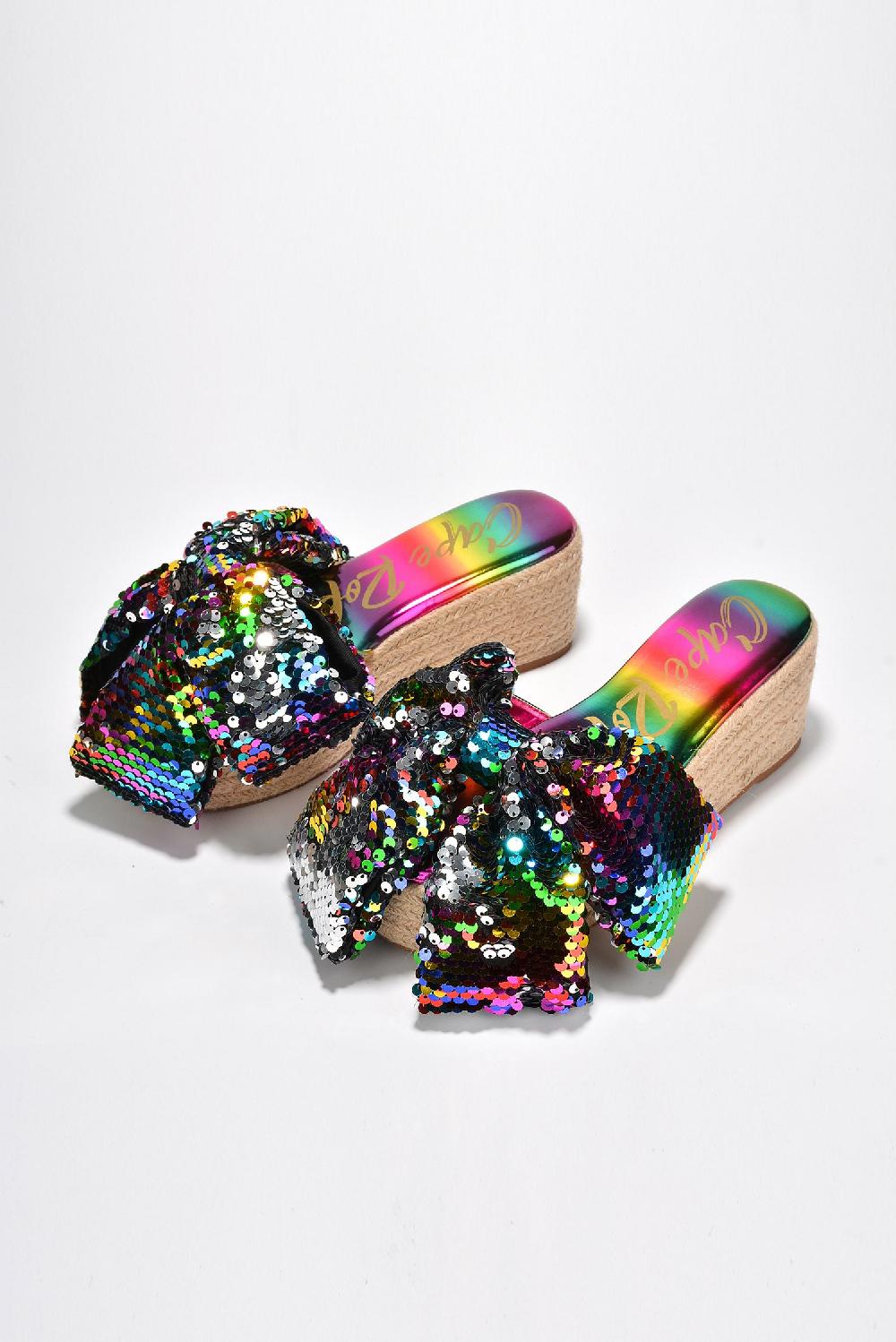 Cape Robbin Watiz Bow Sequin Platform Espadrilles - Rainbow