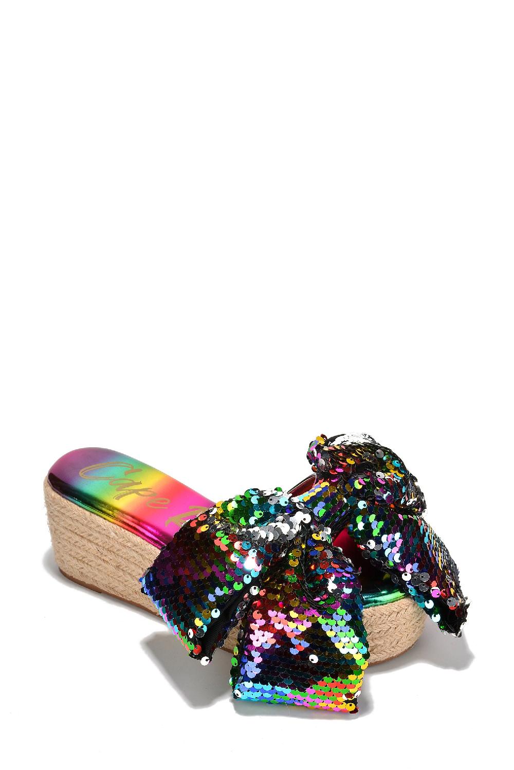 Cape Robbin Watiz Bow Sequin Platform Espadrilles - Rainbow
