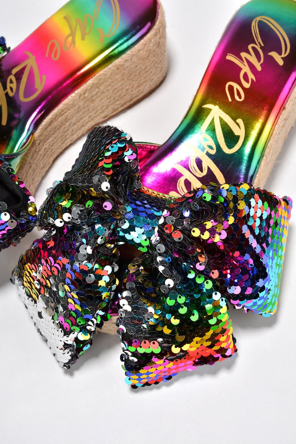 Cape Robbin Watiz Bow Sequin Platform Espadrilles - Rainbow