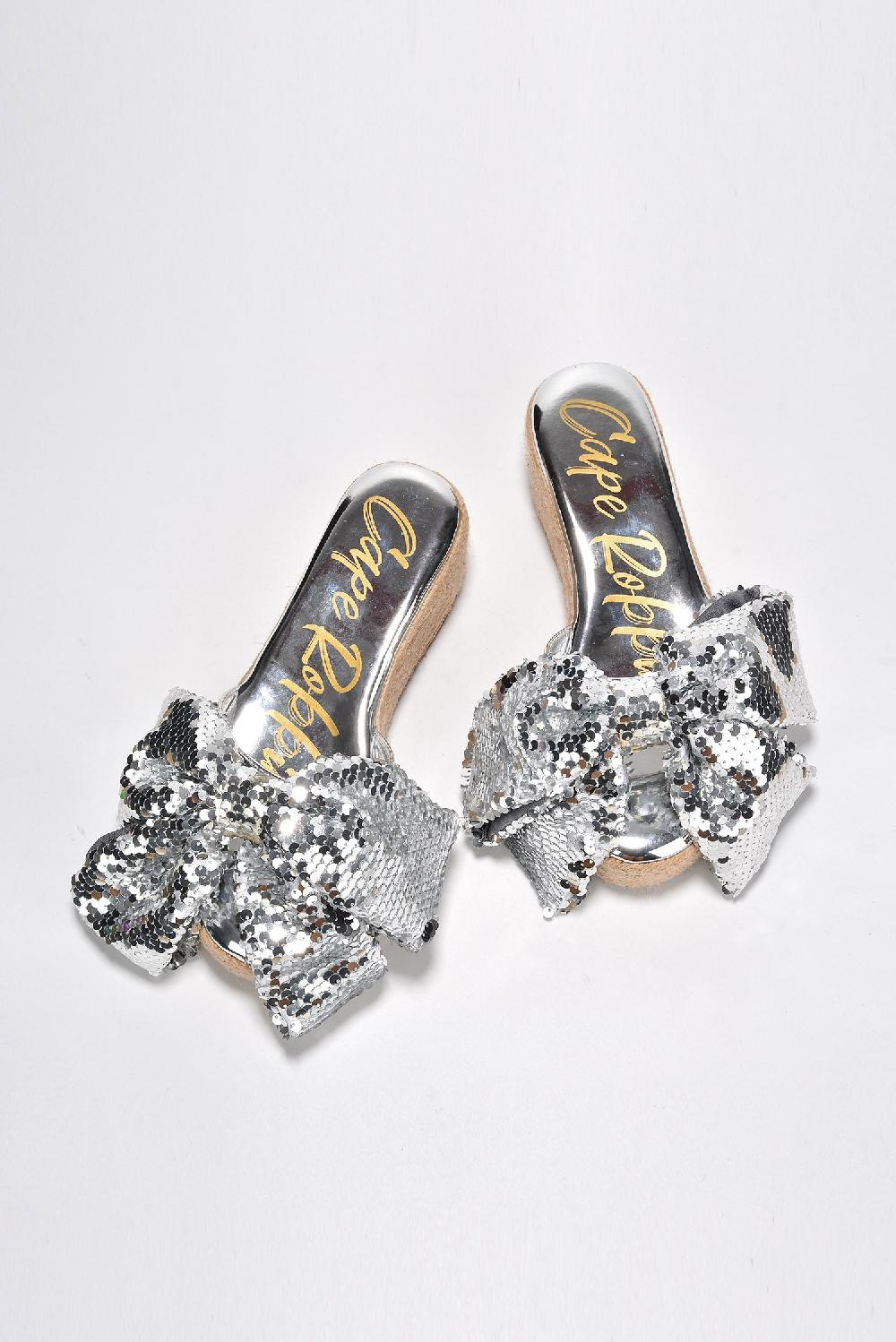 Cape Robbin Watiz Bow Sequin Platform Espadrilles - Silver