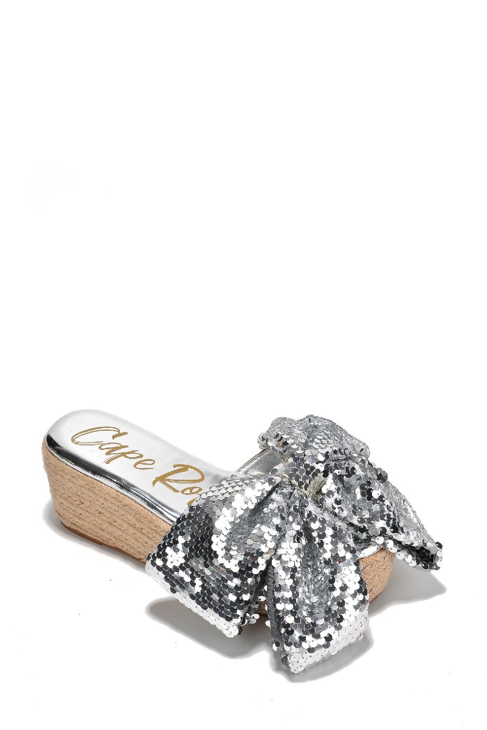 Cape Robbin Watiz Bow Sequin Platform Espadrilles - Silver