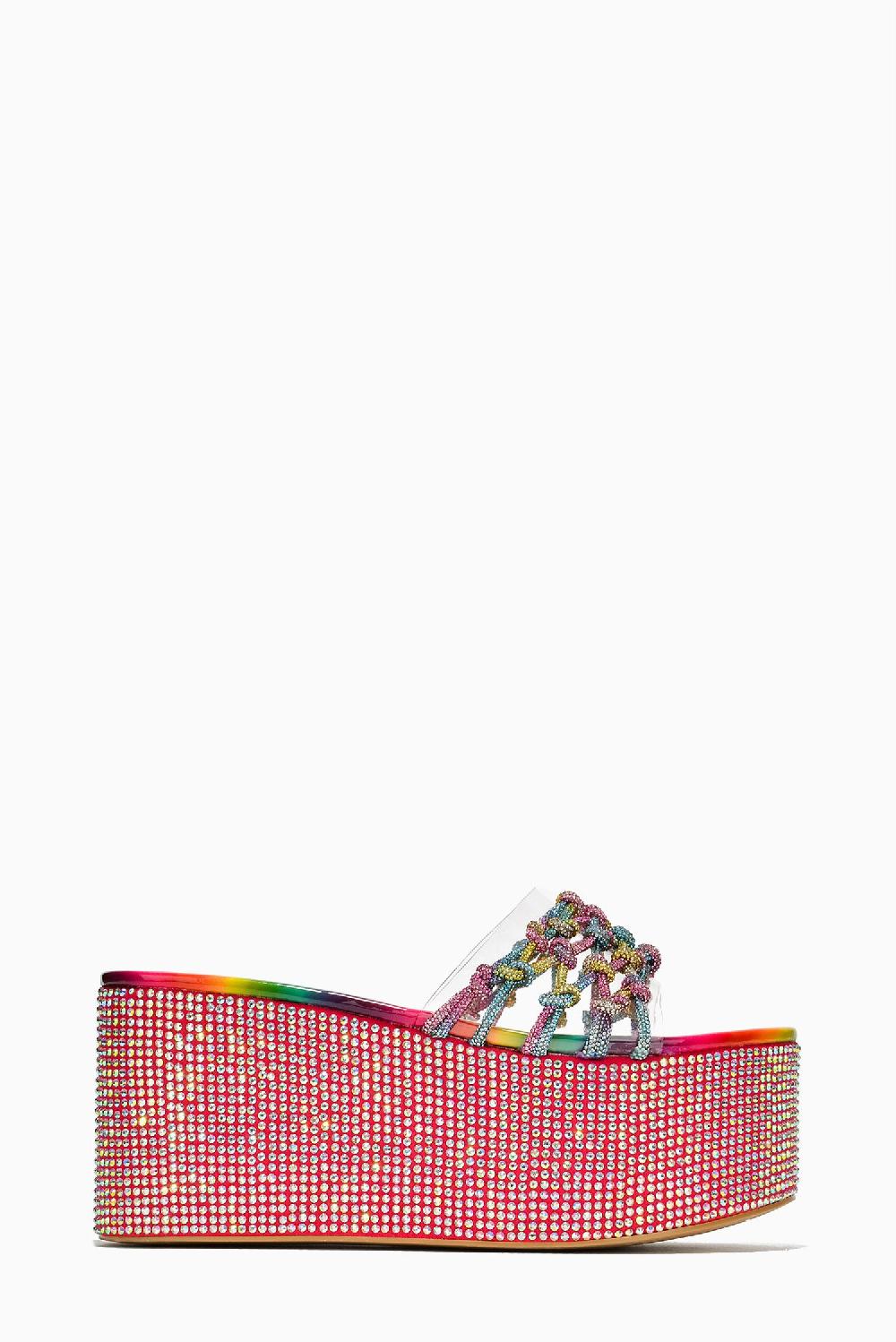 Cape Robbin Yelena Round Toe Rhinestone Rope Platform - Rainbow