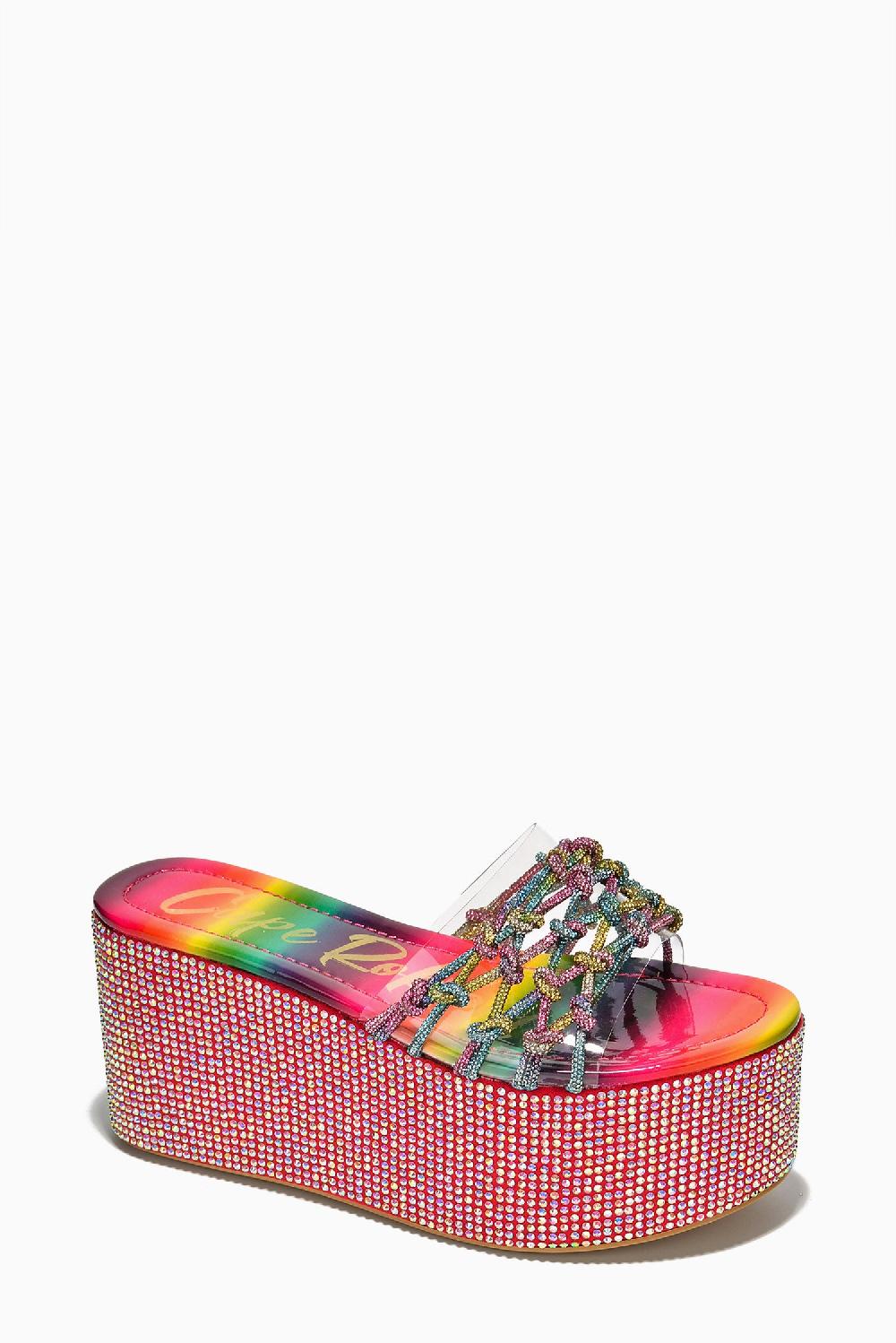 Cape Robbin Yelena Round Toe Rhinestone Rope Platform - Rainbow