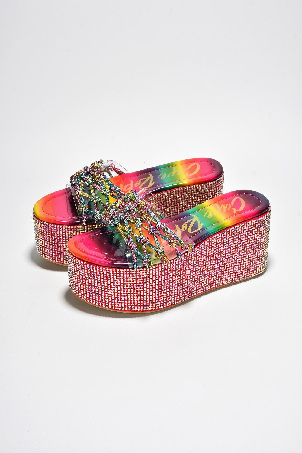 Cape Robbin Yelena Round Toe Rhinestone Rope Platform - Rainbow