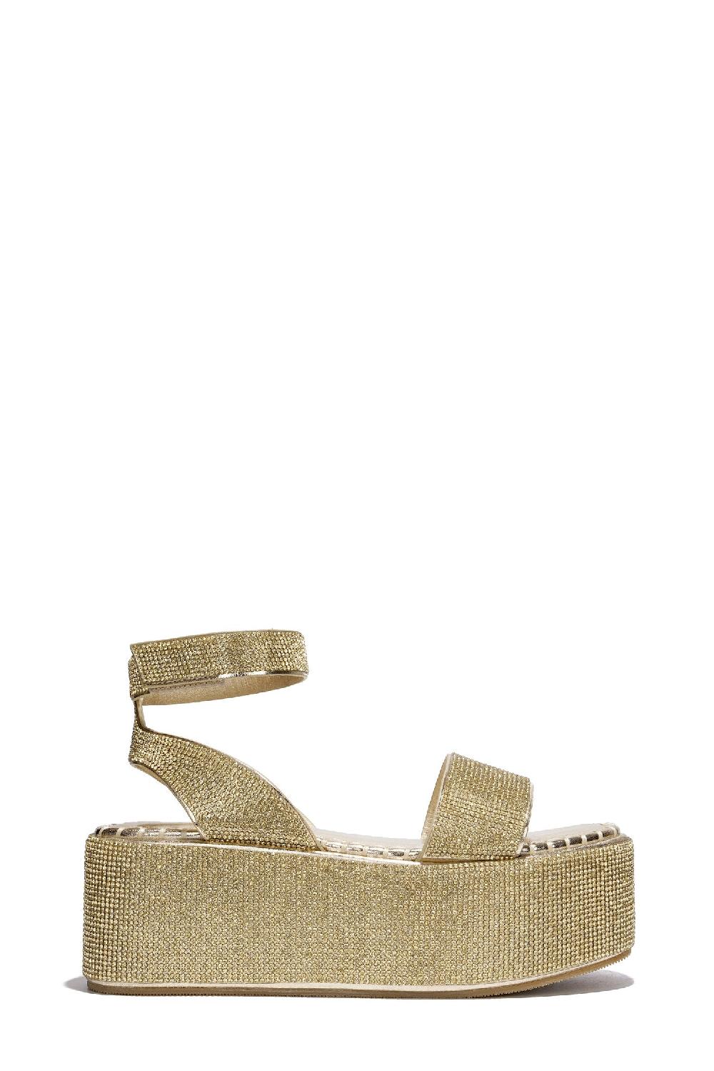 Cape Robbin Yolande Rhinestone Glitter Ankle Strap Flatform Sandals - Gold