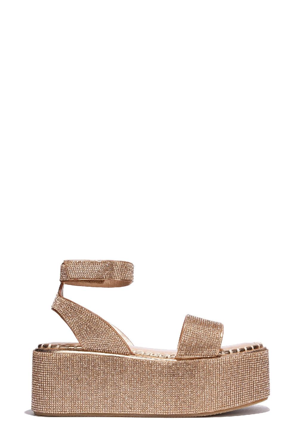 Cape Robbin Yolande Rhinestone Glitter Ankle Strap Flatform Sandals - Rose Gold