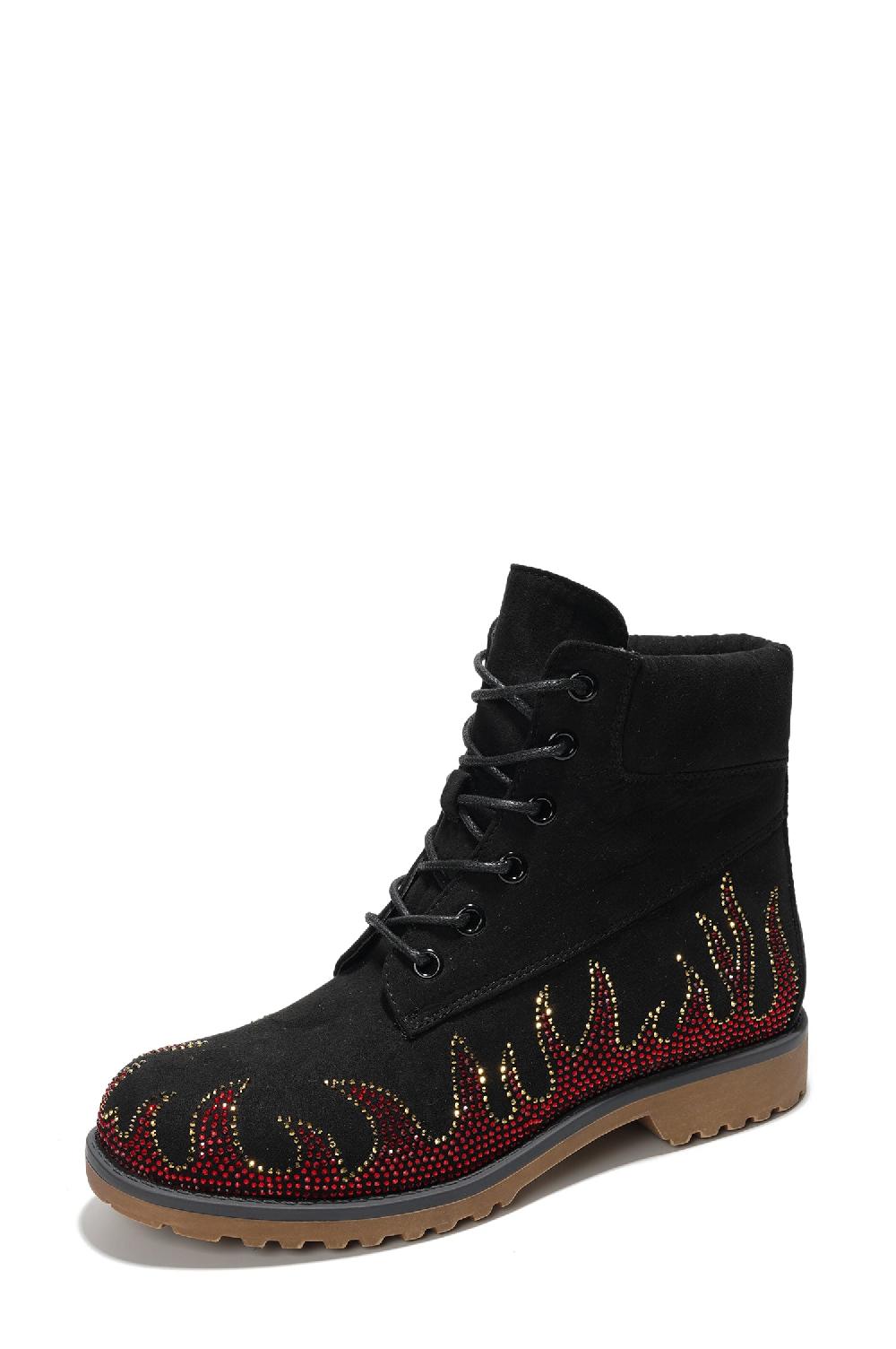 Cape Robbin Zabrina Rhinestone Flam Lace-up Boots - Black