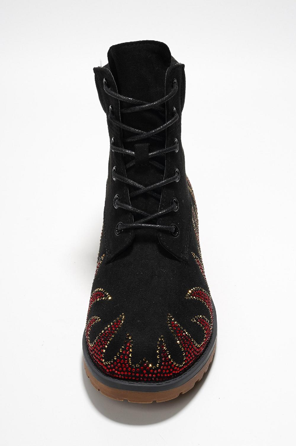 Cape Robbin Zabrina Rhinestone Flam Lace-up Boots - Black