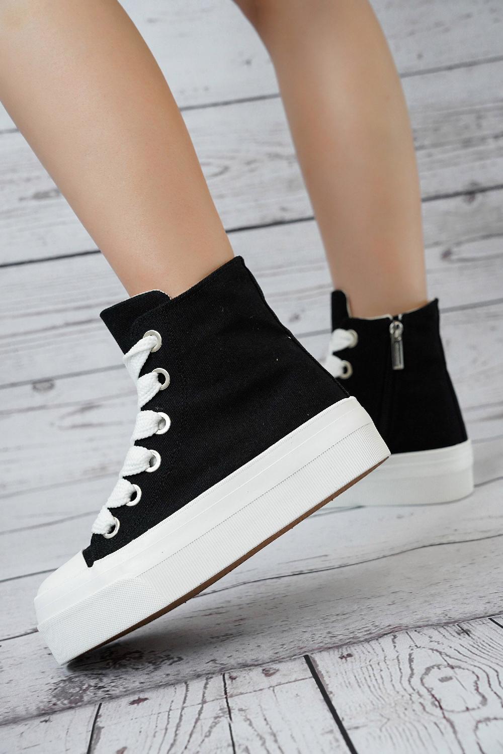 cape robbin Zitella High-top Thick Lace Canvas Sneaker - Black