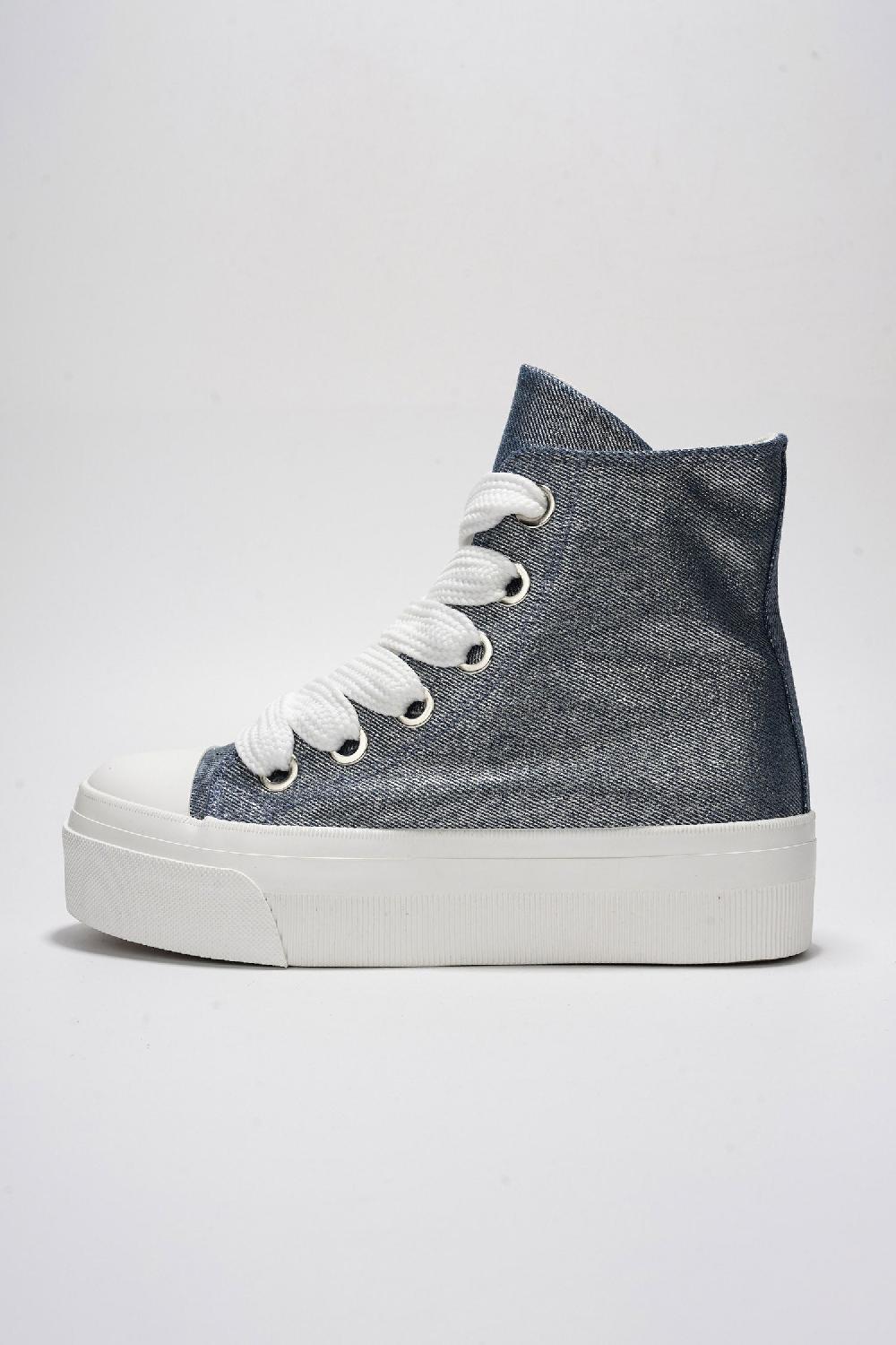 Cape Robbin Zitella High-top Thick Lace Canvas Sneaker - Denim