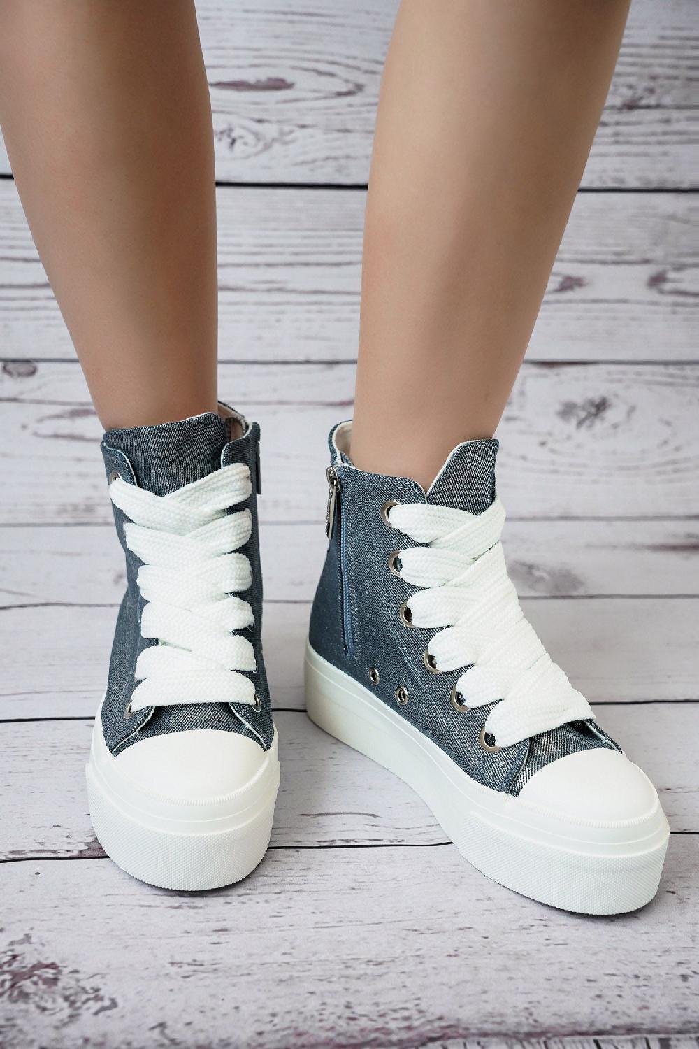 cape robbin Zitella High-top Thick Lace Canvas Sneaker - Denim