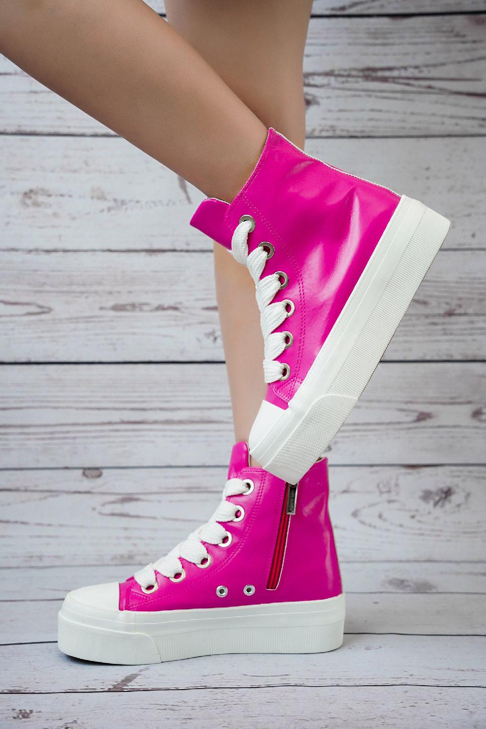 cape robbin Zitella High-top Thick Lace Canvas Sneaker - Pink