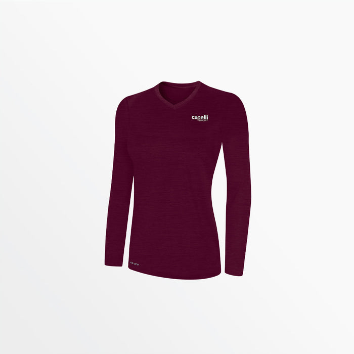 capelli WOMEN'S V-NECK LONG SLEEVE POLY TEE Maroon