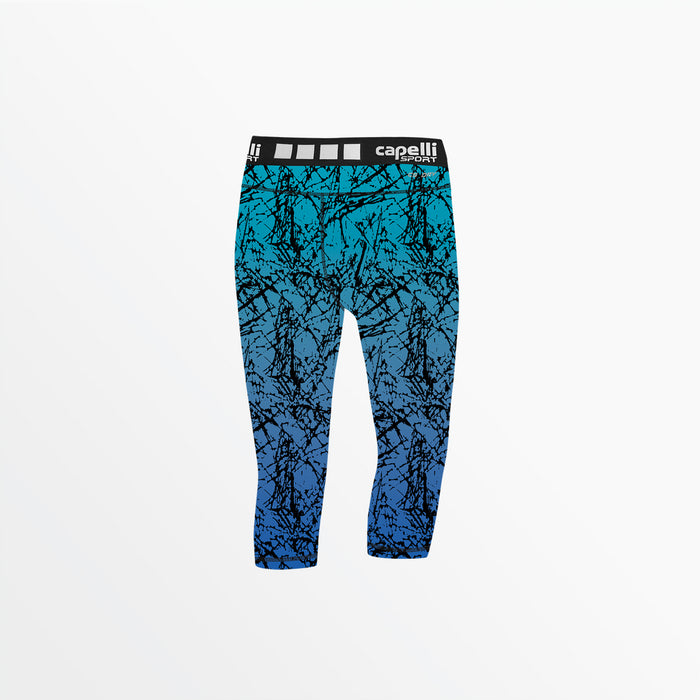 Capelli WOMEN'S 3/4 DISTRESSED OMBRE PERFORMANCE TIGHTS Turquoise