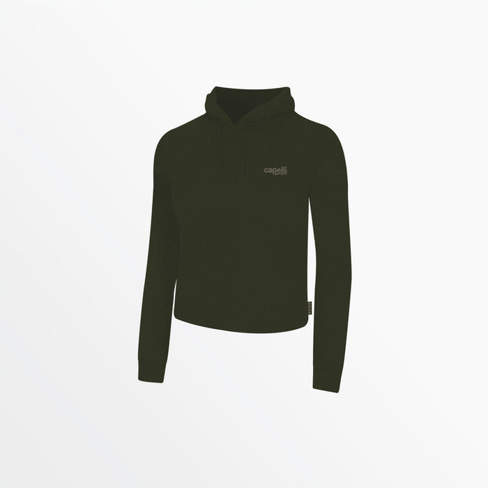 capelli WOMEN'S SHERPA CROPPED PULLOVER HOODIE Dark Green