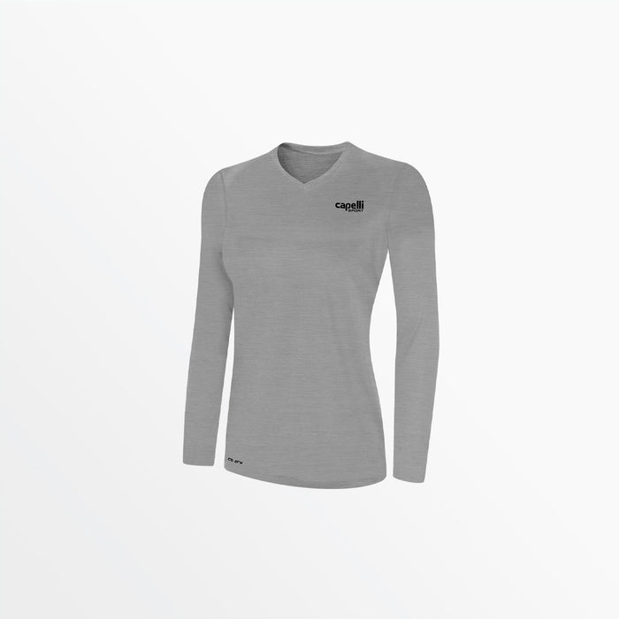 capelli WOMEN'S V-NECK LONG SLEEVE POLY TEE Heather Light Grey