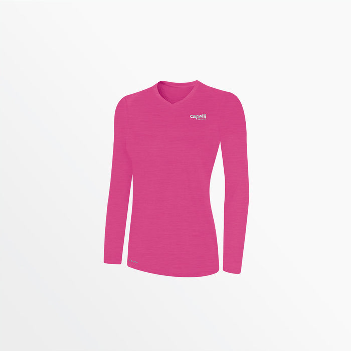 capelli WOMEN'S V-NECK LONG SLEEVE POLY TEE Heather Pink