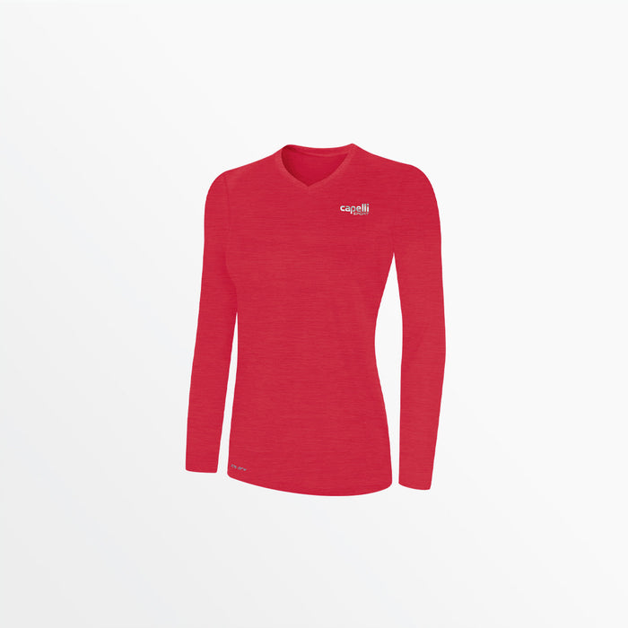 capelli WOMEN'S V-NECK LONG SLEEVE POLY TEE Heather Red
