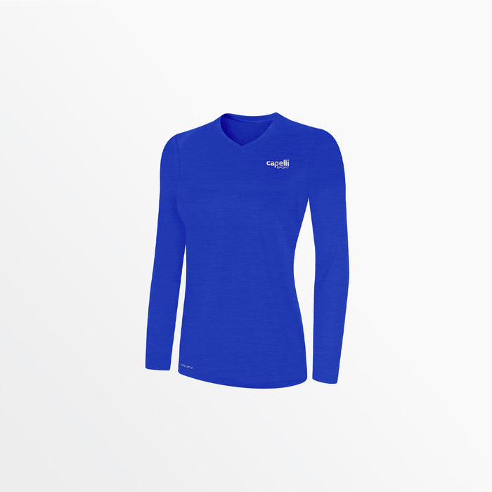 capelli WOMEN'S V-NECK LONG SLEEVE POLY TEE Heather Royal Blue