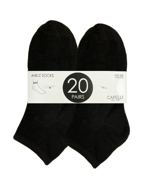 Capelli New York 4" Solid Black 20 Pack Low Cut Socks