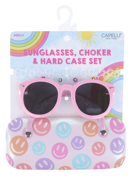 capelli new york All Over Smileys Sunglasses & Case Set w/Choker