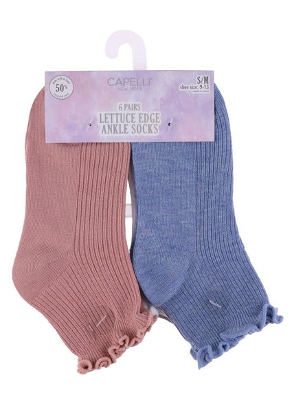 Capelli New York Basics 6 Pack Lettuce Edge Ankle Socks