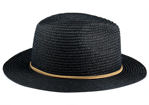 Capelli New York Black Light Weight Paper Braid Fedora With Faux Suede Tie