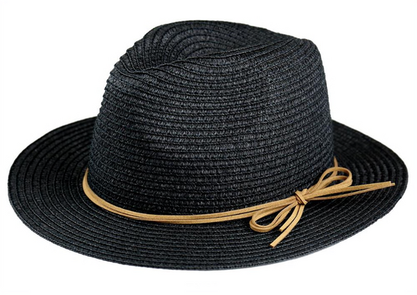 Capelli New York Black Light Weight Paper Braid Fedora With Faux Suede Tie