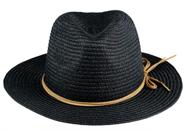capelli new york Black Light Weight Paper Braid Fedora with Faux Suede Tie