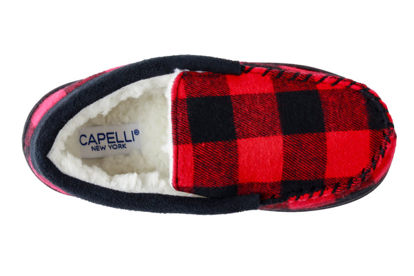 Capelli New York Boys Buffalo Plaid Moccasin With Faux Suede Trim