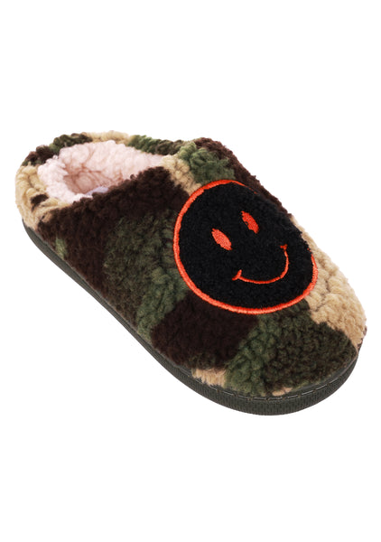 capelli new york Boys Camo Faux Berber Scuff with Smiley Face Applique