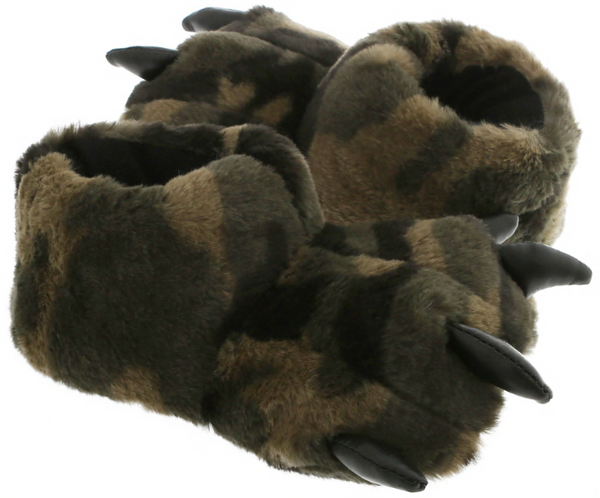 capelli new york Boys Camo Faux Fur Bear Claw with 3D Contrasting Faux Leather Parts Indoor Slipper