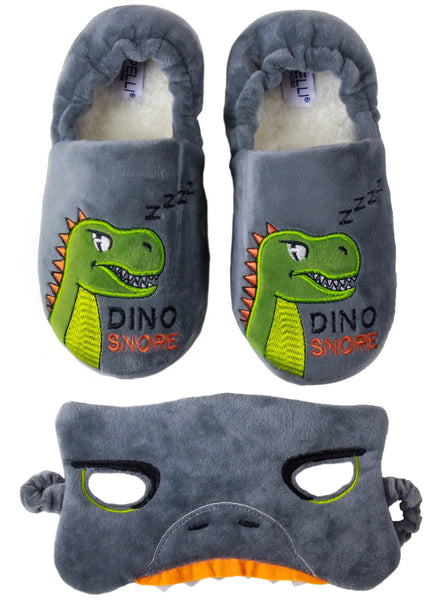 capelli new york Boys Dino Snore Eye Mask and Soft Boa Moccasin Set