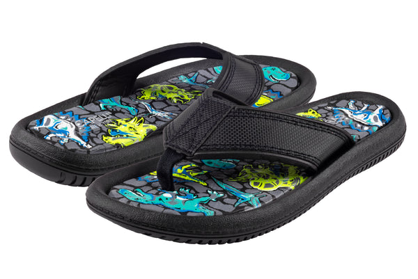 Capelli New York Boys Faux Leather Dino Printed Flip Flop