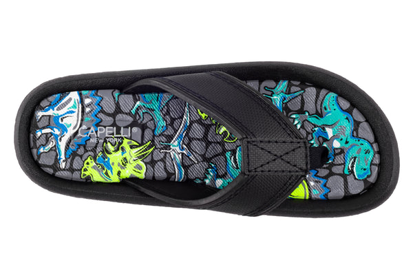 Capelli New York Boys Faux Leather Dino Printed Flip Flop