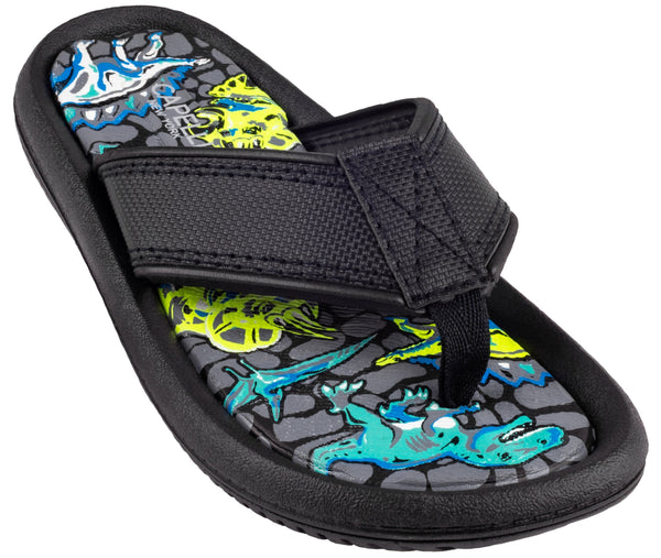 capelli new york Boys Faux Leather Dino Printed Flip Flop