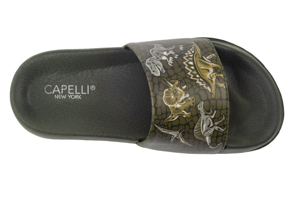 Capelli New York Boys Faux Leather Dino Printed Slides