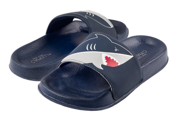 Capelli New York Boys Faux Leather Shark Printed Slides