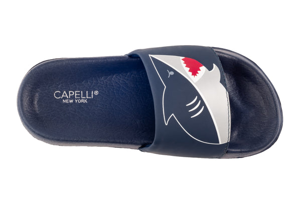 Capelli New York Boys Faux Leather Shark Printed Slides