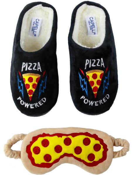 capelli new york Boys Pizza Powered Eye Mask with Soft Boa Scuff Slipper
