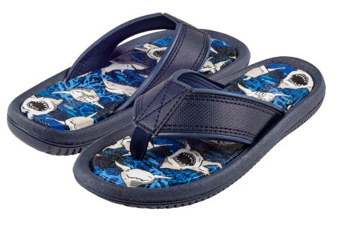 Capelli New York Boys Shiny Ocean Sharks Printed Faux Leather Flip Flop